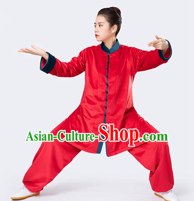 Traditional Chinese Tai Chi Red Velvet Outfits Martial Arts Stage Performance Costumes for Women