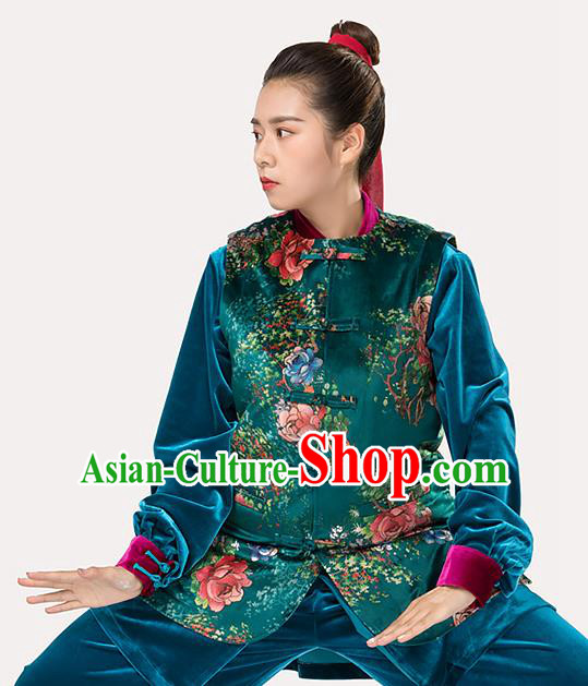 Traditional Chinese Tang Suit Green Vest Martial Arts Waistcoat Costume for Women