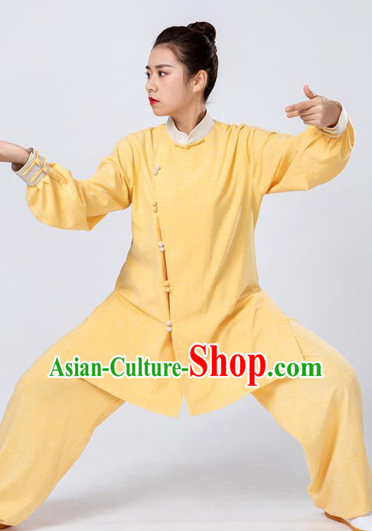 Top Tai Chi Kung Fu Yellow Outfits Chinese Traditional Martial Arts Competition Costumes for Women