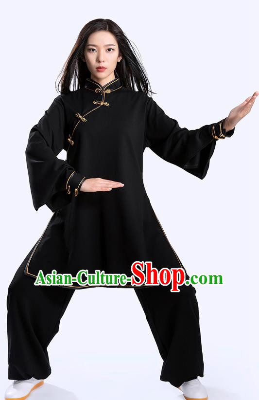 Top Tai Chi Kung Fu Competition Black Outfits Chinese Traditional Martial Arts Costumes for Women