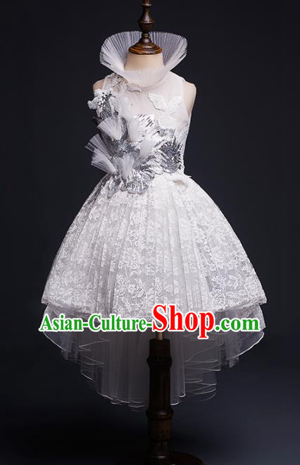 Top Children Cosplay Princess White Lace Short Dress Compere Catwalks Stage Show Dance Costume for Kids