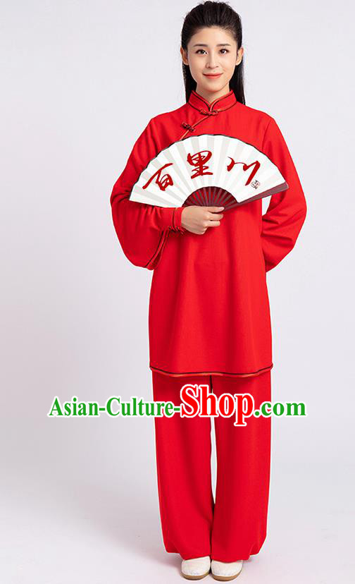 Top Chinese Tai Chi Kung Fu Red Outfits Traditional Martial Arts Competition Costumes for Women