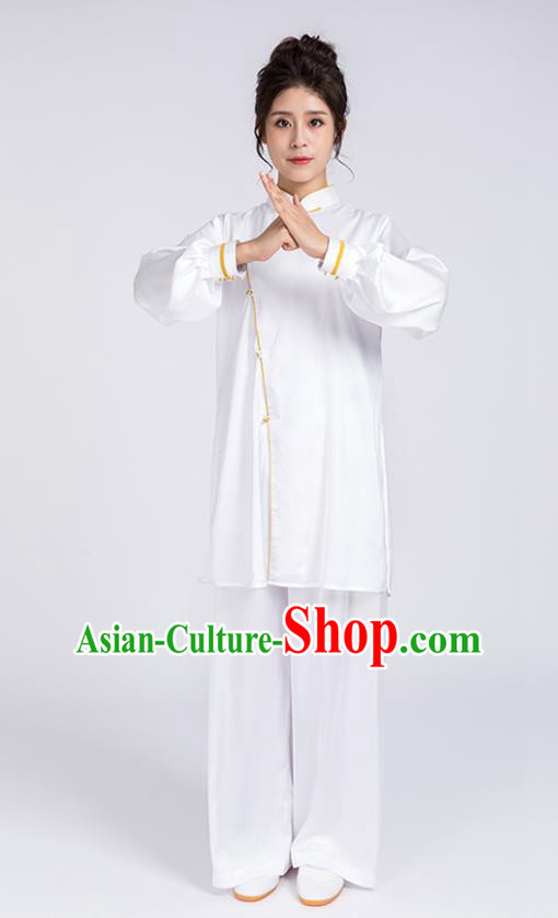 Top Chinese Martial Arts Yellow Edge Outfits Traditional Tai Chi Kung Fu Training Costumes for Women