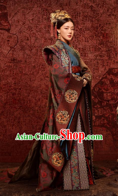 Chinese Ancient Ming Dynasty Queen Hu Shanxiang Drama Empress of the Ming Replica Costumes and Headpiece for Women