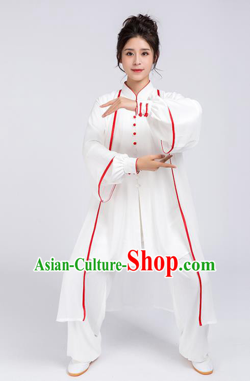 Top Chinese Martial Arts Red Edge Outfits Traditional Tai Chi Kung Fu Training Costumes for Women