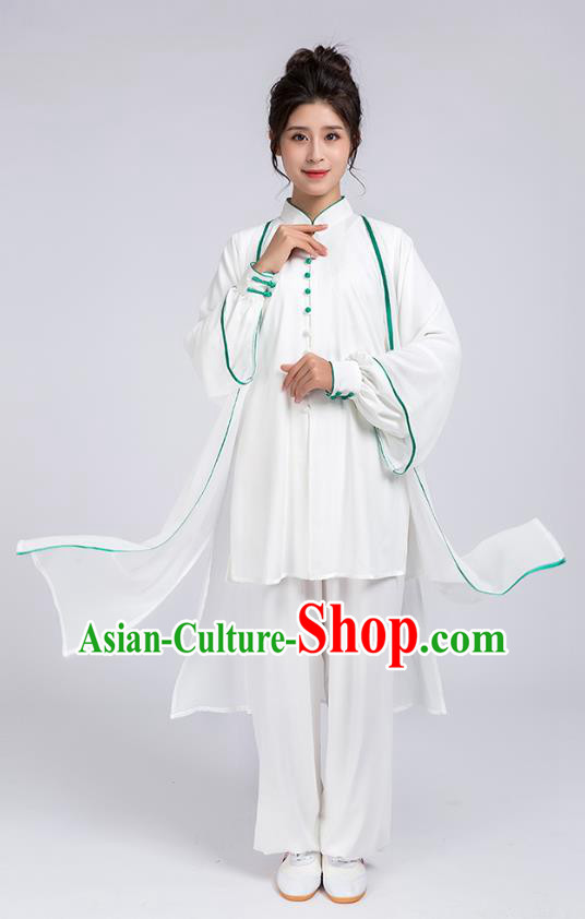 Top Chinese Martial Arts Green Edge Outfits Traditional Tai Chi Kung Fu Training Costumes for Women