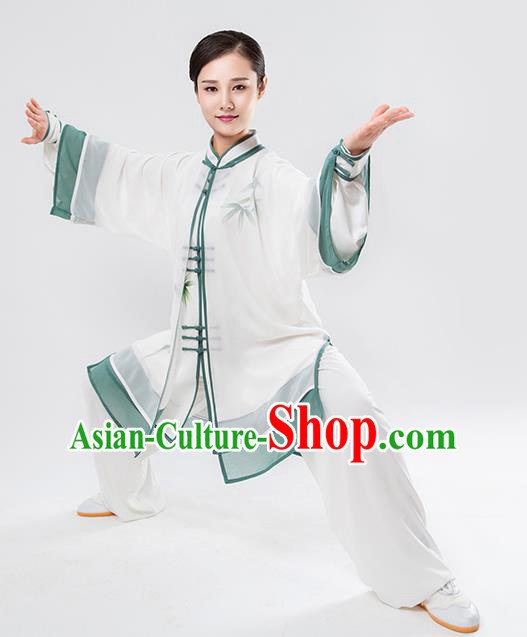 Top Chinese Martial Arts Printing Bamboo Green Outfits Traditional Tai Chi Kung Fu Training Costumes for Women