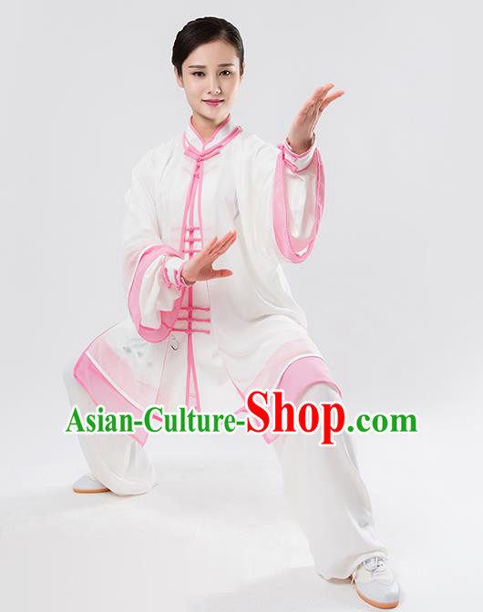 Top Chinese Martial Arts Printing Pink Outfits Traditional Tai Chi Kung Fu Training Costumes for Women