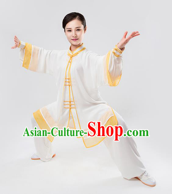 Top Chinese Martial Arts Printing Yellow Outfits Traditional Tai Chi Kung Fu Training Costumes for Women