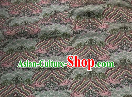 Chinese Traditional Wave Design Pattern Green Silk Fabric Cheongsam Gambiered Guangdong Gauze Drapery