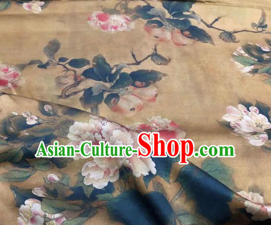 Chinese Traditional Peony Design Pattern Ginger Silk Fabric Cheongsam Gambiered Guangdong Gauze Drapery