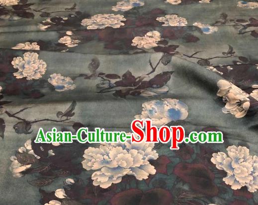 Chinese Traditional Peony Design Pattern Atrovirens Silk Fabric Cheongsam Gambiered Guangdong Gauze Drapery