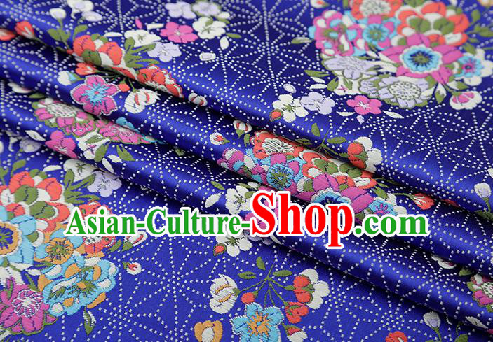 Chinese Traditional Snowflake Flowers Pattern Royalblue Brocade Fabric Cheongsam Satin Tapestry Drapery