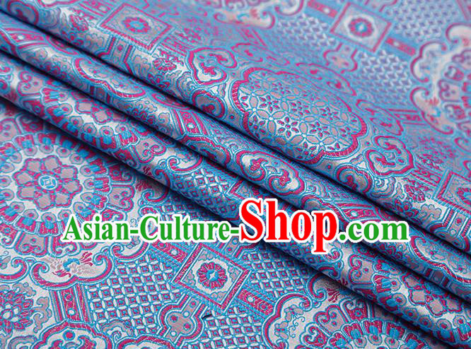 Chinese Traditional Avalokitesvara Pattern Blue Brocade Fabric Cheongsam Satin Tapestry Drapery