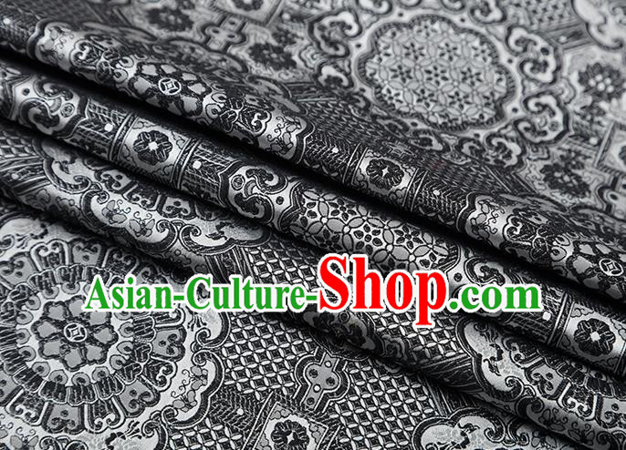 Chinese Traditional Avalokitesvara Pattern Grey Brocade Fabric Cheongsam Satin Tapestry Drapery