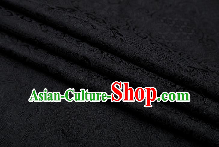 Chinese Traditional Avalokitesvara Pattern Black Brocade Fabric Cheongsam Satin Tapestry Drapery