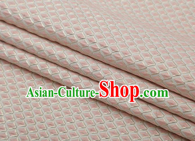 Chinese Traditional Rhomboids Pattern Pink Brocade Fabric Cheongsam Satin Tapestry Drapery