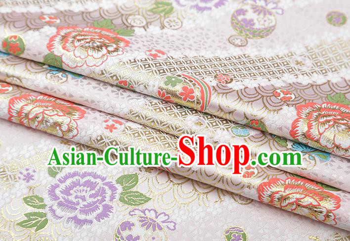 Chinese Traditional Peony Pattern White Brocade Fabric Cheongsam Satin Tapestry Drapery