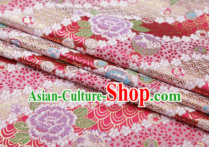 Chinese Traditional Peony Pattern Rosy Brocade Fabric Cheongsam Satin Tapestry Drapery