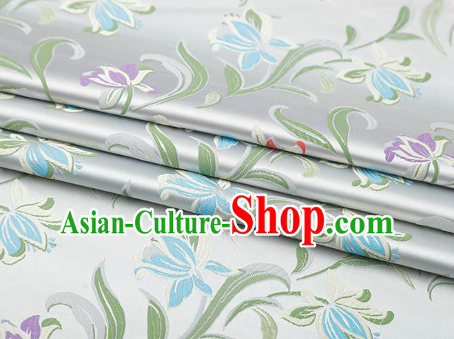 Chinese Traditional Daffodil Pattern White Brocade Fabric Cheongsam Satin Tapestry Drapery