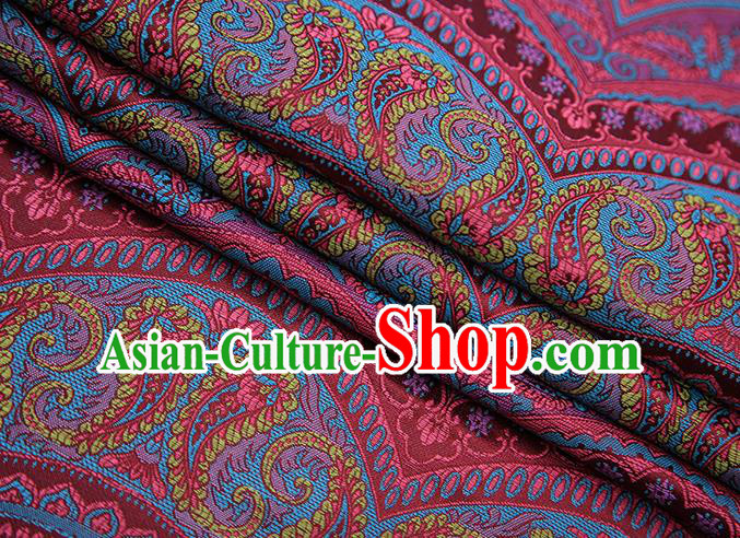Chinese Traditional Pattern Design Wine Red Brocade Fabric Cheongsam Satin Tapestry Drapery
