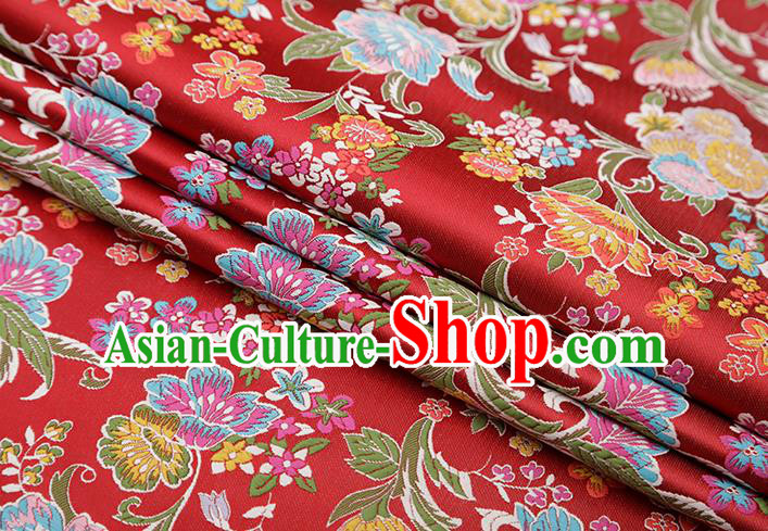 Chinese Traditional Phalaenopsis Pattern Purplish Red Brocade Fabric Cheongsam Satin Tapestry Drapery