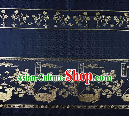 Chinese Traditional Flowers Deer Pattern Design Navy Brocade Fabric Cheongsam Satin Tapestry Drapery