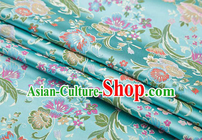 Chinese Traditional Phalaenopsis Pattern Blue Brocade Fabric Cheongsam Satin Tapestry Drapery