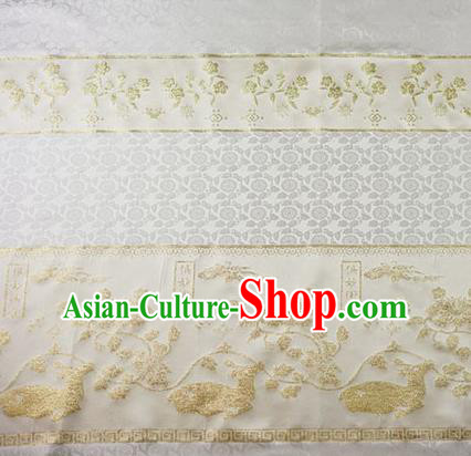 Chinese Traditional Flowers Deer Pattern Design White Brocade Fabric Hanfu Dress Satin Tapestry Drapery