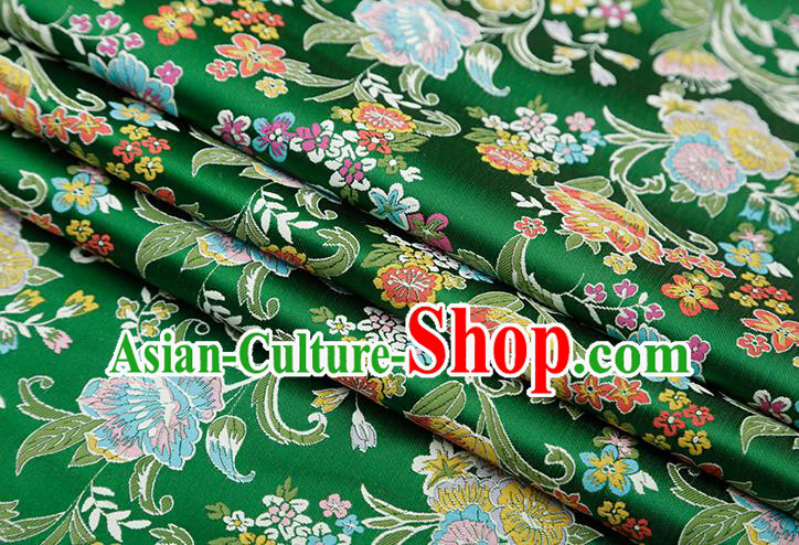 Chinese Traditional Phalaenopsis Pattern Green Brocade Fabric Cheongsam Satin Tapestry Drapery