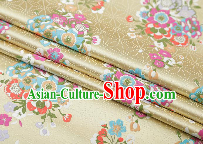 Chinese Traditional Snowflake Flowers Pattern Yellow Brocade Fabric Cheongsam Satin Tapestry Drapery