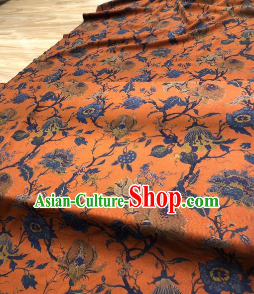 Chinese Traditional Flowers Design Pattern Orange Silk Fabric Cheongsam Gambiered Guangdong Gauze Drapery