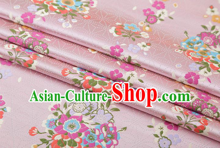 Chinese Traditional Snowflake Flowers Pattern Pink Brocade Fabric Cheongsam Satin Tapestry Drapery