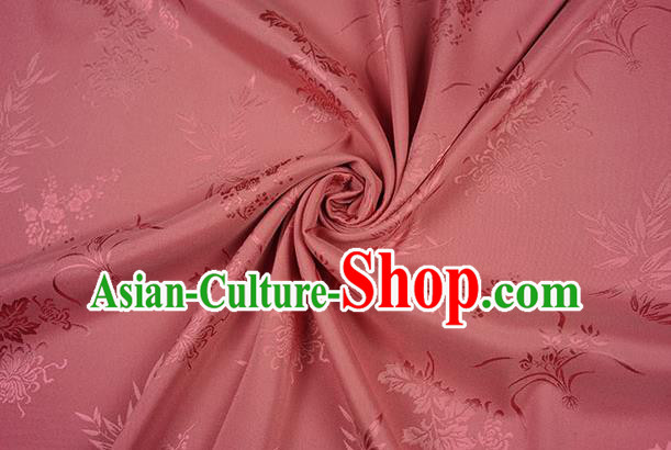 Chinese Traditional Plum Orchid Bamboo Chrysanthemum Pattern Design Pink Brocade Fabric Hanfu Dress Satin Drapery
