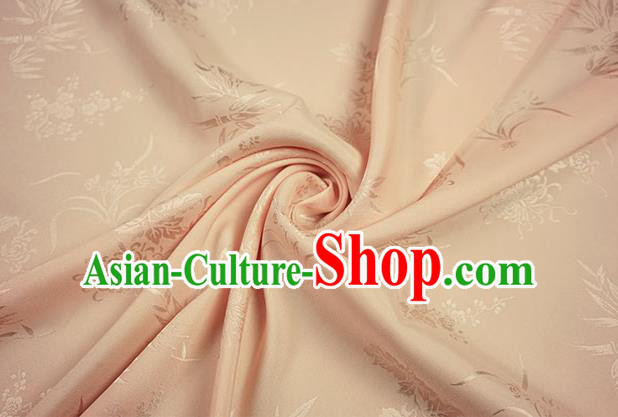 Chinese Traditional Plum Orchid Bamboo Chrysanthemum Pattern Design Apricot Brocade Fabric Hanfu Dress Satin Drapery