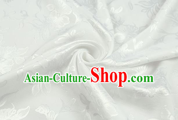 Chinese Traditional Magnolia Pattern Design White Brocade Fabric Hanfu Dress Satin Drapery