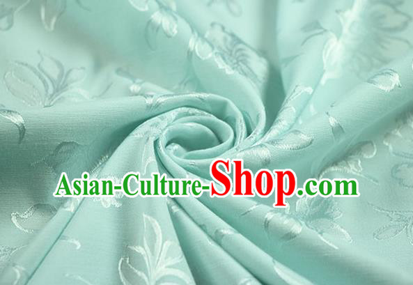 Chinese Traditional Magnolia Pattern Design Green Brocade Fabric Hanfu Dress Satin Drapery