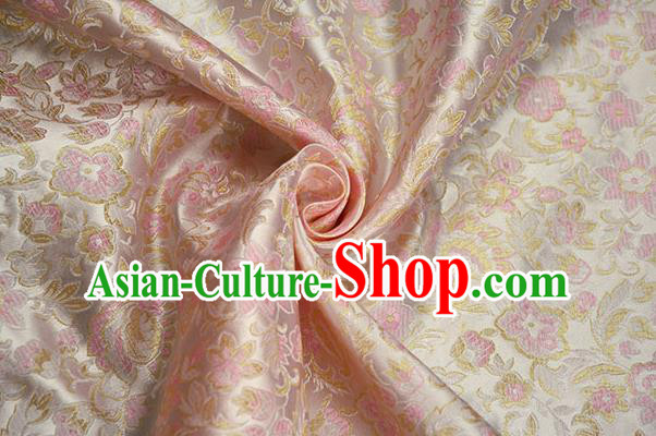 Chinese Traditional Flowers Pattern Design Pink Brocade Fabric Hanfu Dress Satin Drapery