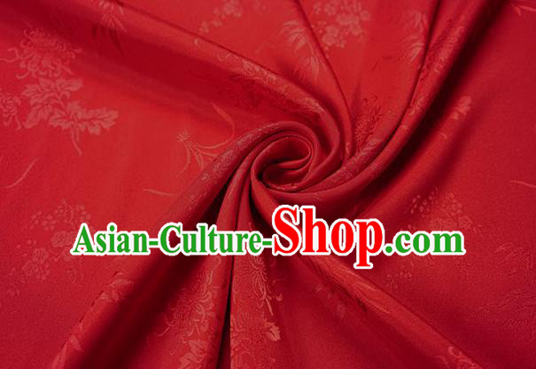 Chinese Traditional Plum Orchid Bamboo Chrysanthemum Pattern Design Red Brocade Fabric Hanfu Dress Satin Drapery