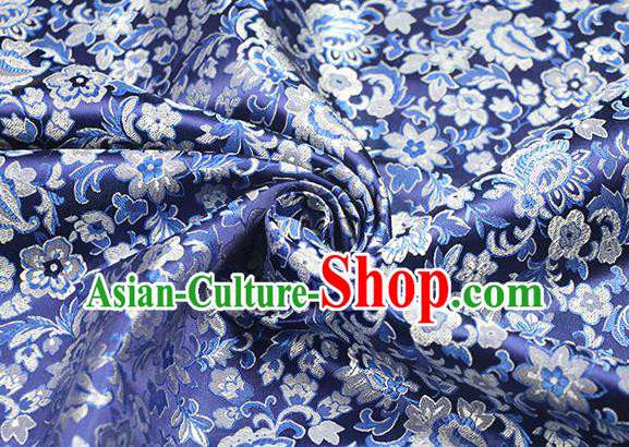 Chinese Traditional Flowers Pattern Design Navy Brocade Fabric Hanfu Dress Satin Drapery