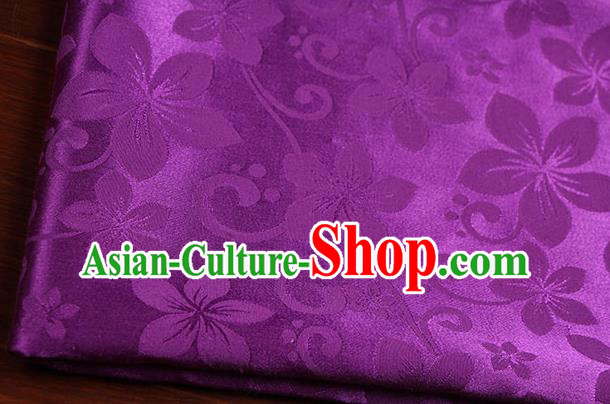 Chinese Traditional Peach Flowers Pattern Design Purple Brocade Fabric Hanfu Dress Satin Drapery