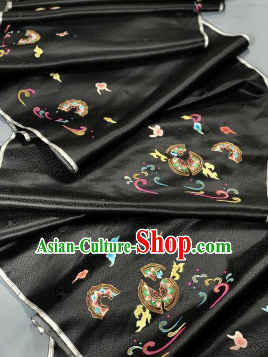 Chinese Classical Embroidered Pattern Design Black Silk Fabric Asian Traditional Hanfu Brocade Material