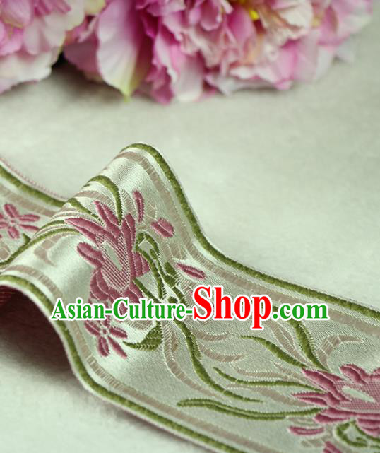 Chinese Traditional Embroidered Flowers Grey Braid Band Decorative Border Collar Accessories