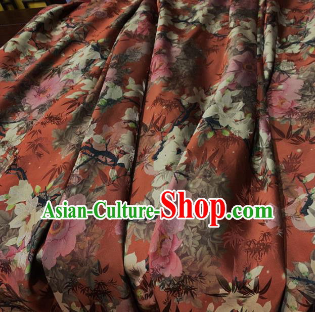 Chinese Traditional Mangnolia Design Pattern Red Silk Fabric Cheongsam Mulberry Silk Drapery