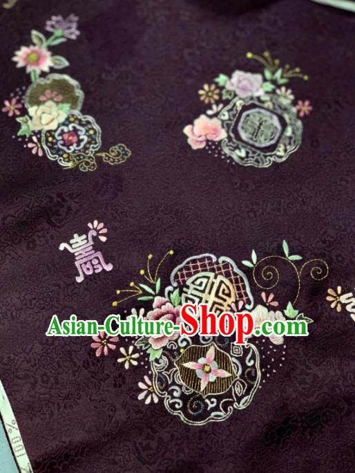 Chinese Classical Embroidered Peony Pattern Design Wine Red Silk Fabric Asian Traditional Hanfu Brocade Material