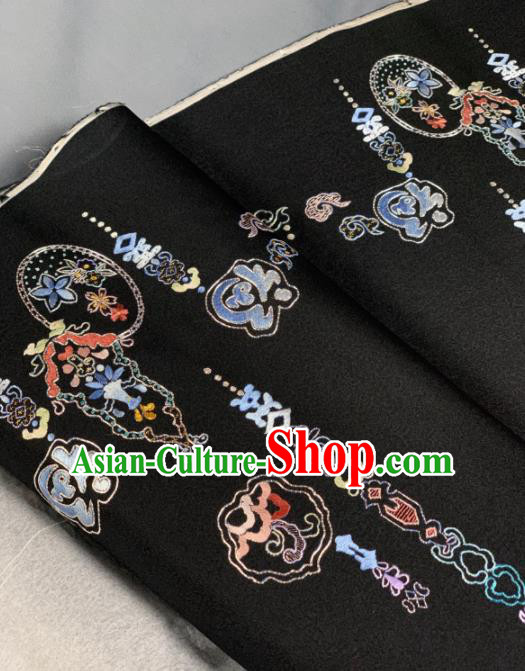 Chinese Classical Embroidered Pattern Design Black Silk Fabric Asian Traditional Hanfu Brocade Material