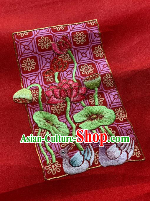 Chinese Classical Embroidered Lotus Pattern Design Red Silk Fabric Asian Traditional Hanfu Brocade Material