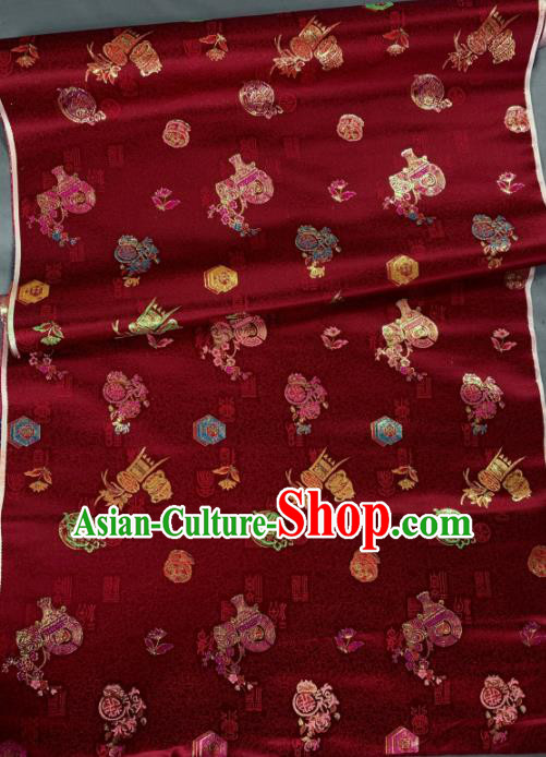 Chinese Classical Plum Orchid Pattern Design Wine Red Silk Fabric Asian Traditional Hanfu Brocade Material
