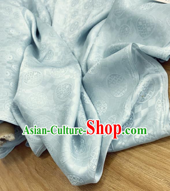 Chinese Traditional Round Design Pattern Light Blue Silk Fabric Cheongsam Mulberry Silk Drapery