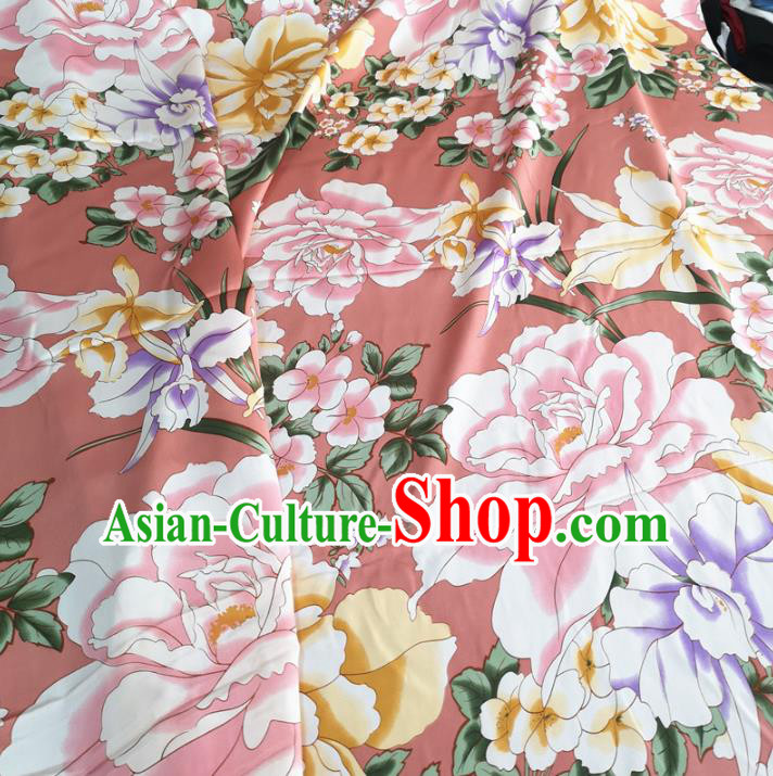 Chinese Traditional Flowers Design Pattern Pink Silk Fabric Cheongsam Mulberry Silk Drapery